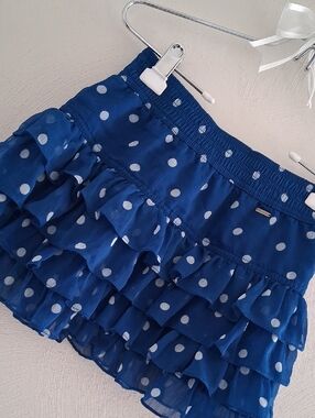 Abercrombie & Fitch Royal Blue Polka Dot Ruffle Mini Skirt